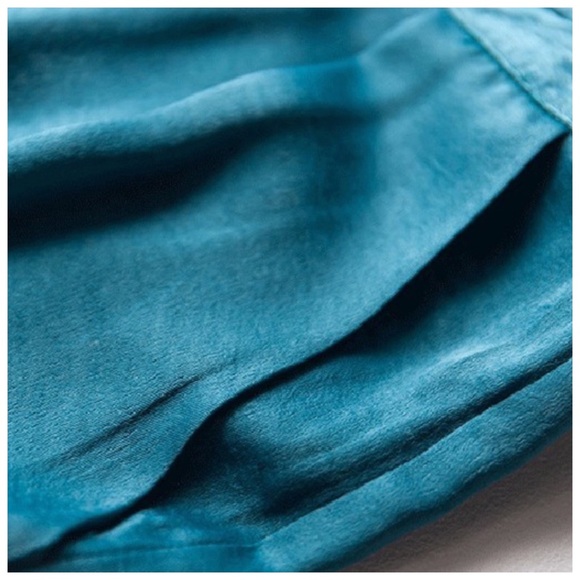 Silk Blue Teal Draping Top & Pant Set - Picture 4 of 12